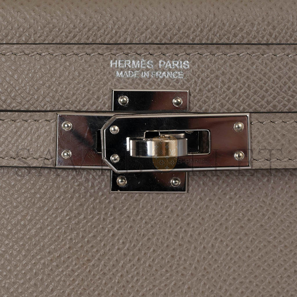 HERMÈS MASTER MINI KELLY II EPSOM ALUMINUM ALLOY GRAY SILVER BUCKLE (19*12*5.5cm)